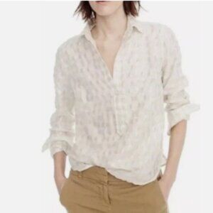 J. Crew White Metallic Gold Plaid Cotton Voile Popover Blouse in Size 8